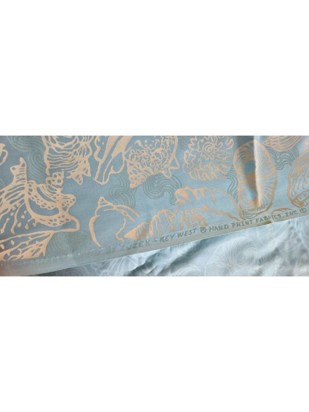 Vtg Sea Life Fabric By Key West Hand Print Fabrics Inc. 45" x 66" Nautical Shell - Picture 4 of 5
